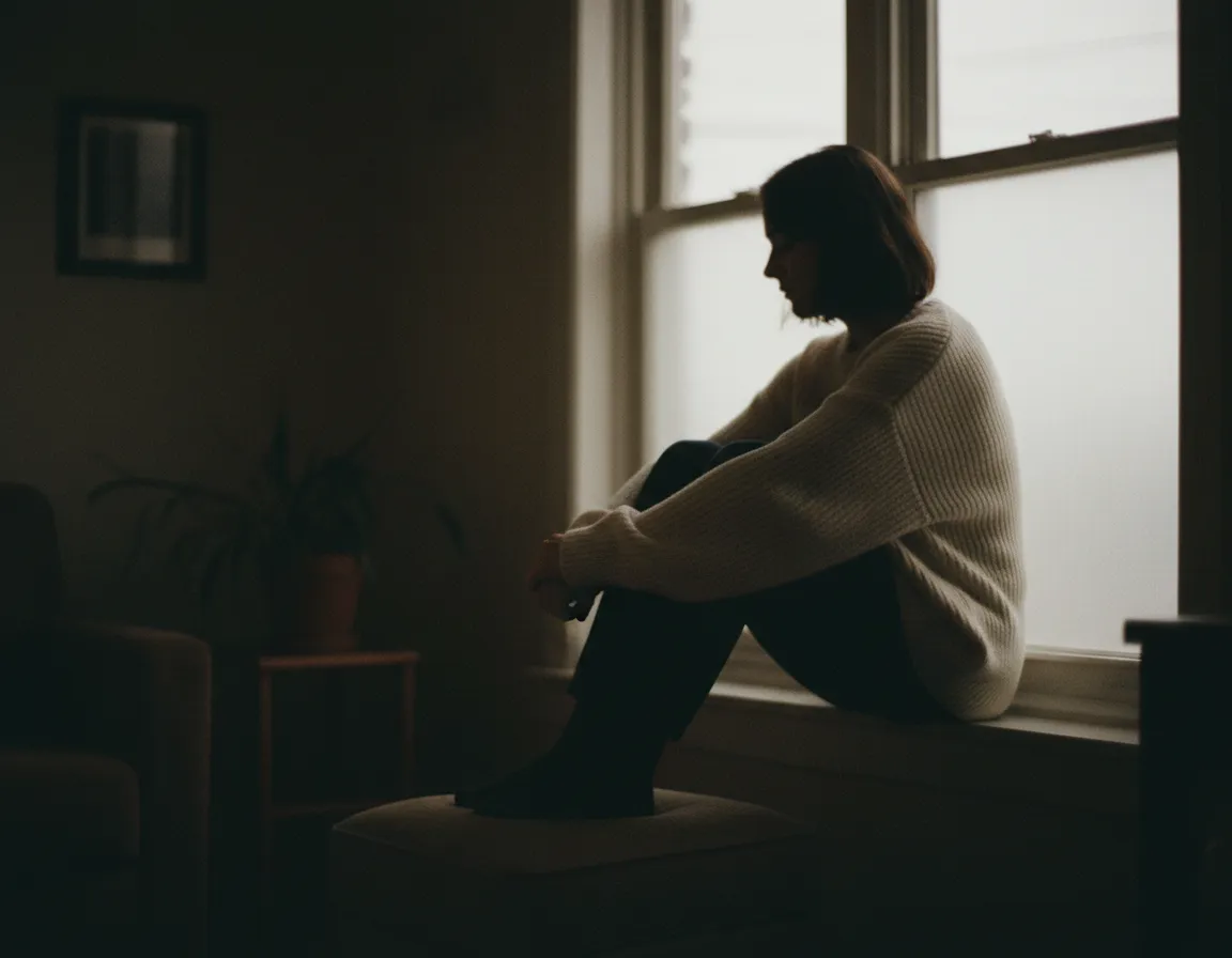 Soft portrait silhouette near a window symbolizing reflection and reset